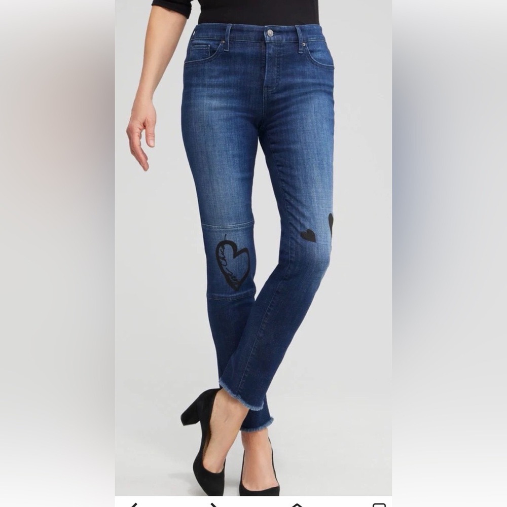 Chico's So Slimming Girlfriend Jeans w/heart-shaped embellishments & raw hem Sz8